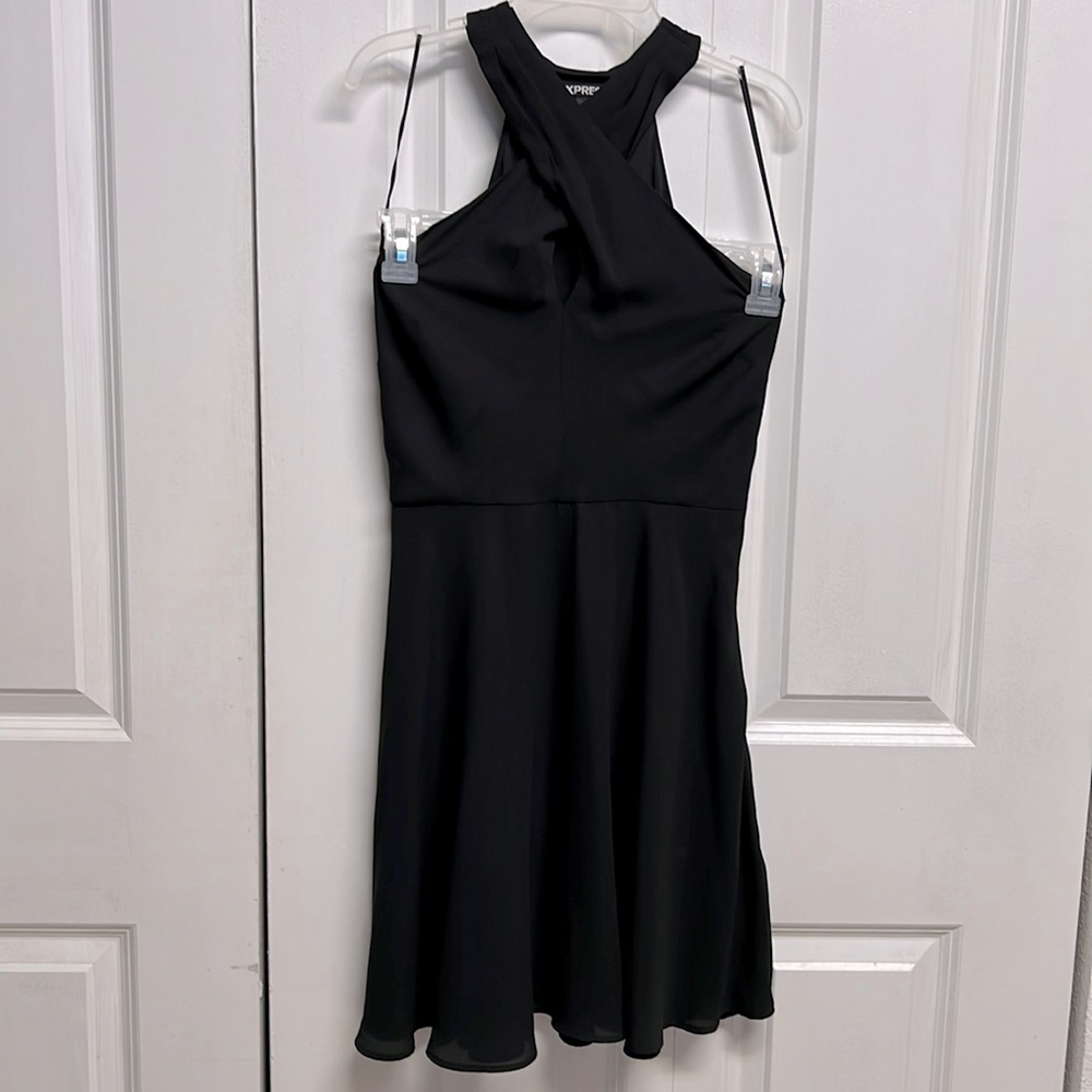 Express Black Criss Cross Sheer Halter Skater Dress Size 2